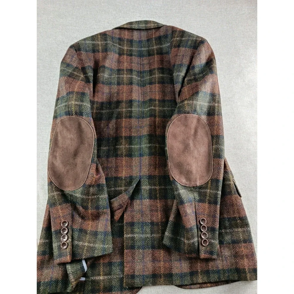 Brooks Brothers Fitzgerald Tweed Blazer Mens 38 S Plaid Wool Elbow Patches